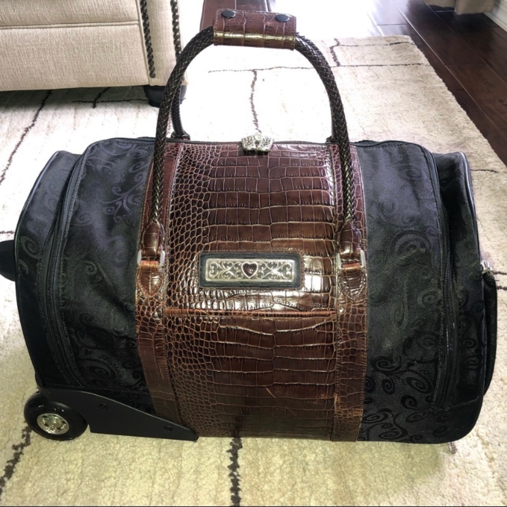 Brighton rolling duffle bag,Black with brown trim